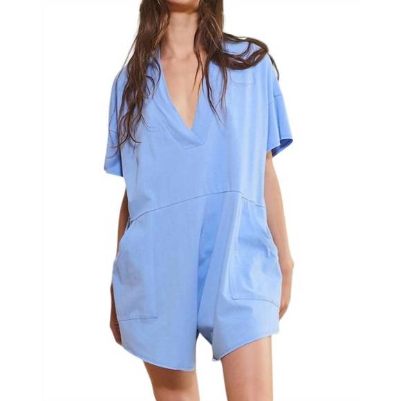 NEW BUCKETLIST oversized wide legs solid romper with pockets in blue - Picture 2 of 4